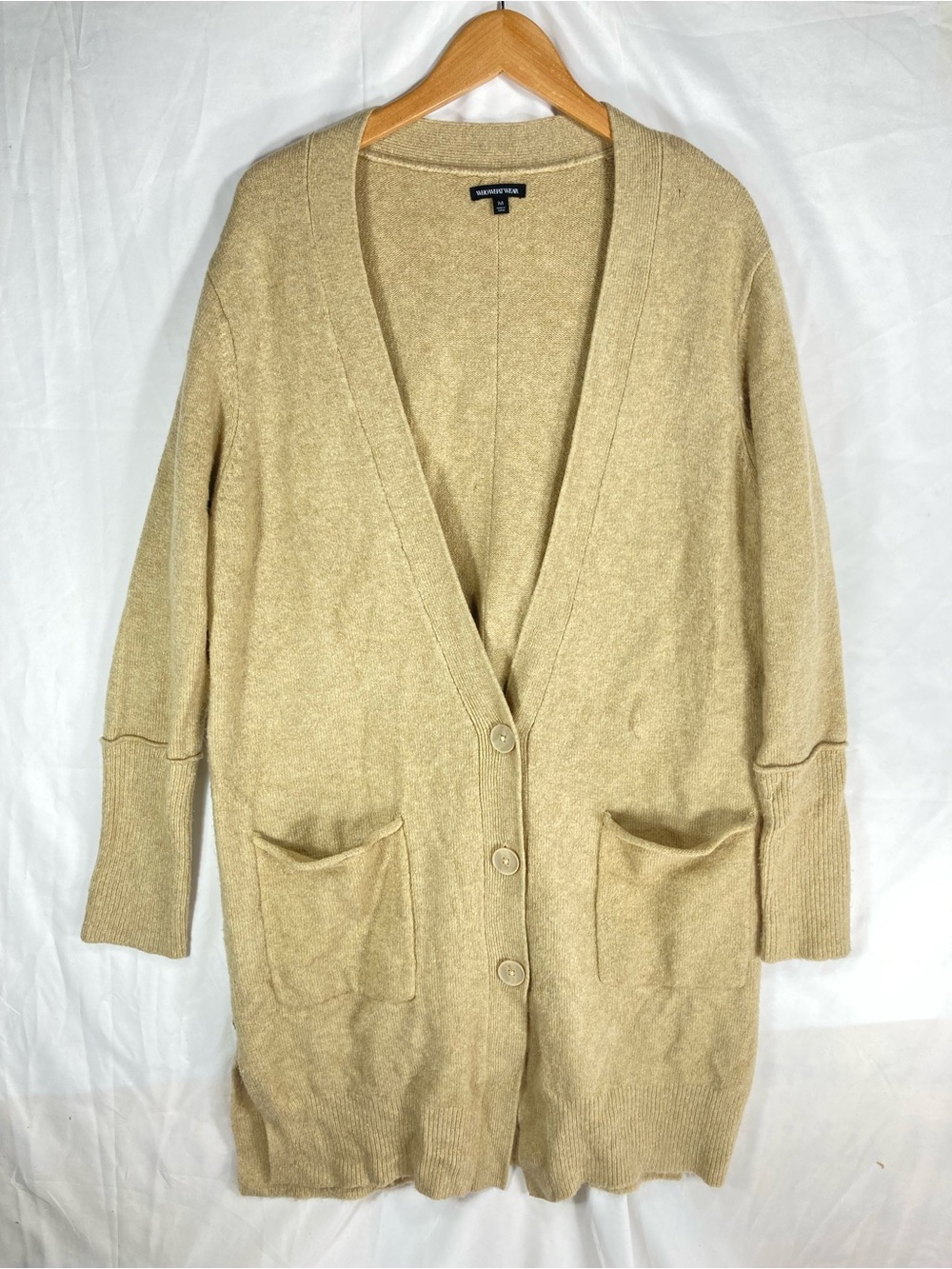 Who What Wear Light Beige Button Front Long Cardigan